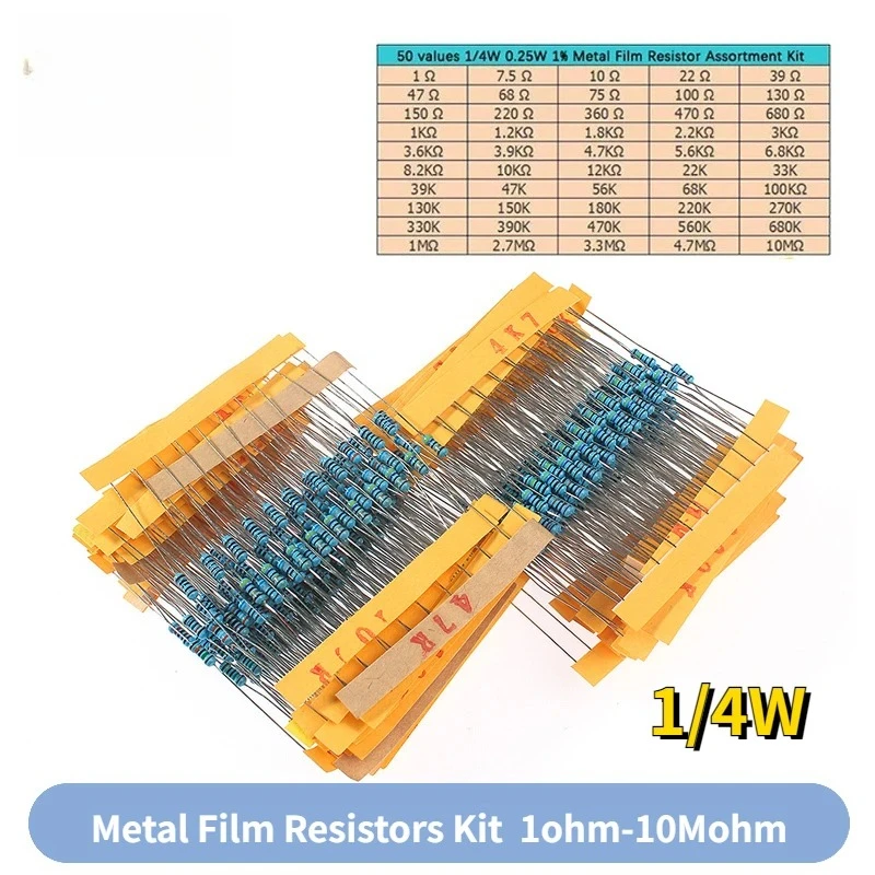 Resistor Kit 1 4W - 500PCS 1% 1/4W Metal Film Resistor