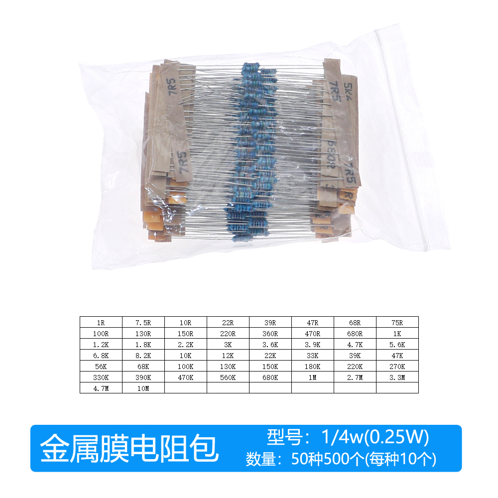 500pcs/lot 50 values 1/4W 0.25 - огляд і ціна Resistor Kit 1 4W