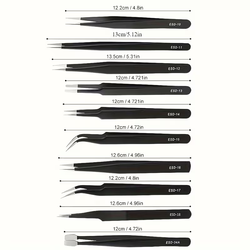 10Pcs ESD Anti‑Static Tweezers - огляд і ціна Diy Electronics Repair